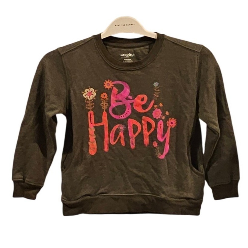Natural Life Girls Be Happy Floral Graphic Sweatshirt Charcoal Gray Size 10-12 - Picture 2 of 4